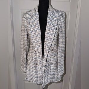 ZARA Blue & Cream Tweed Blazer